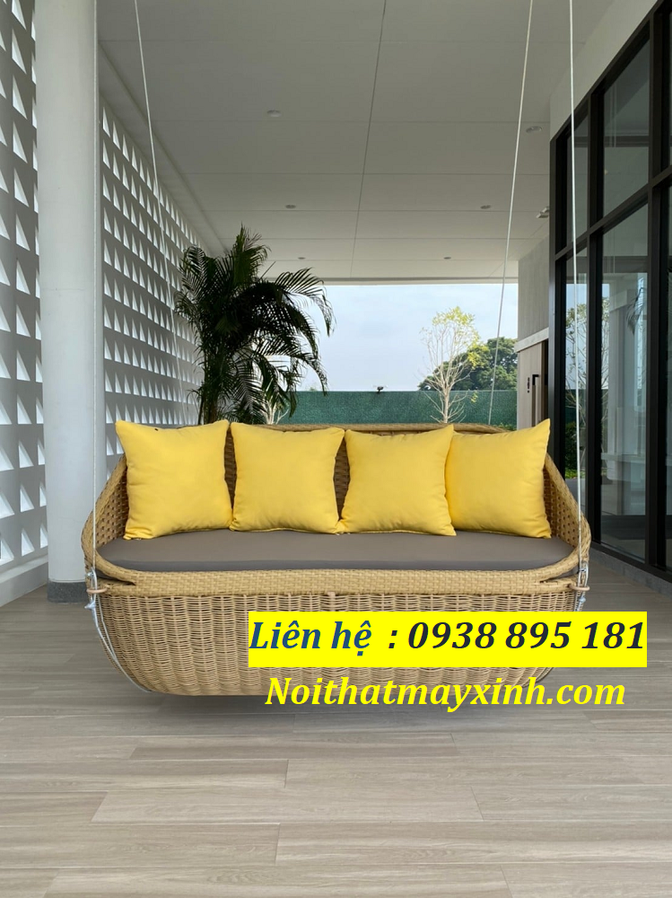 Xích đu treo trần nhà bằng mây đan